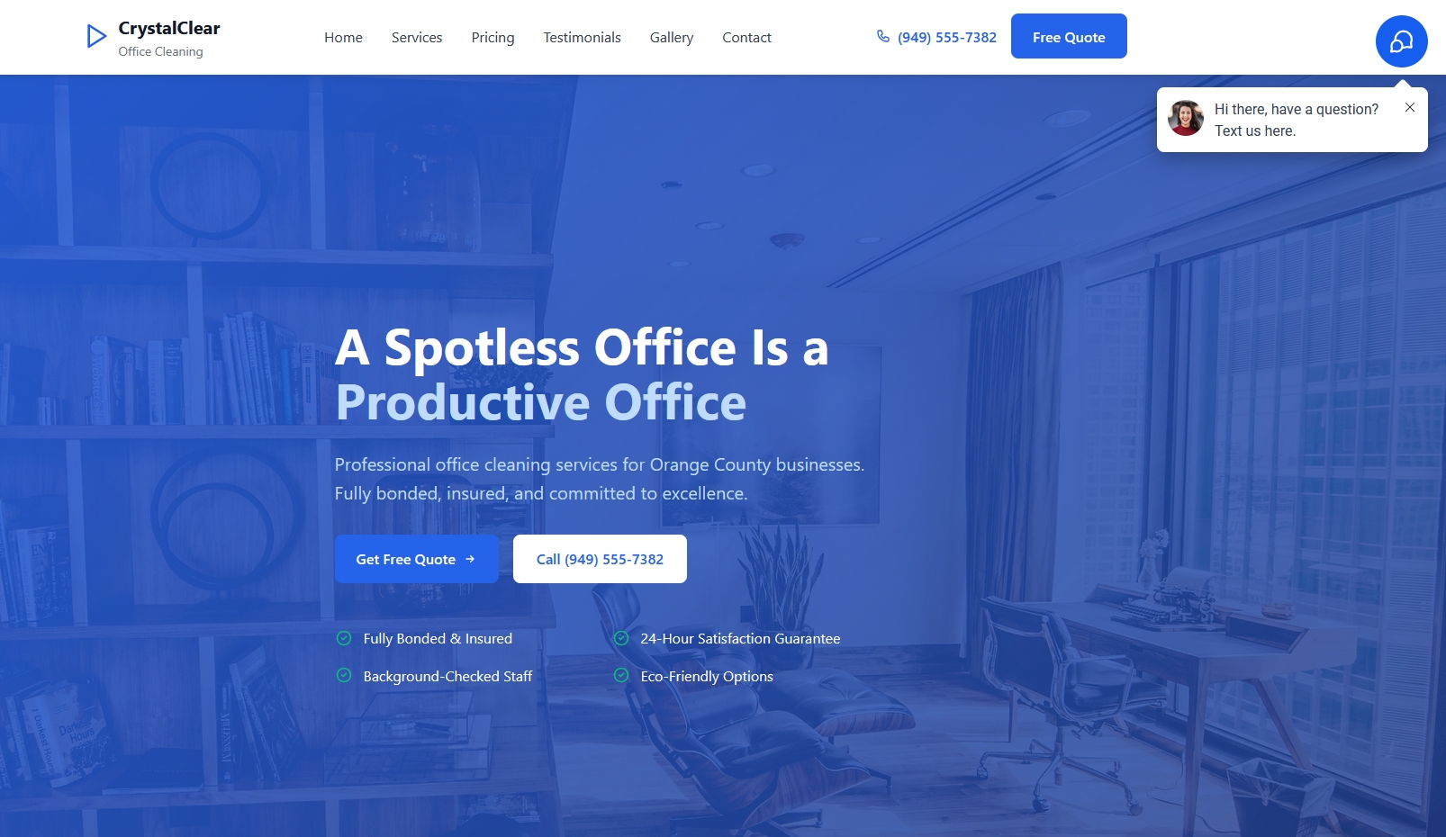 Crystal Clear Commercial Cleaning website screenshot